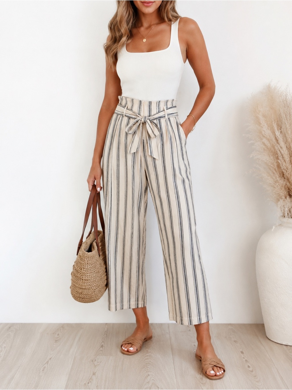 Ralph Lauren Pinstriped Linen Blend Pants Cropped 12 - Picture 10 of 10